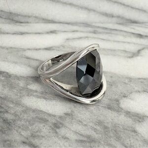 Lia Sophia Black Onyx Crystal Statement Ring 9 Sculptural Silver Mob Wife Glam